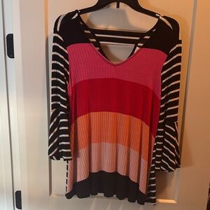 Westbound Multicolor Striped V-Neck Top